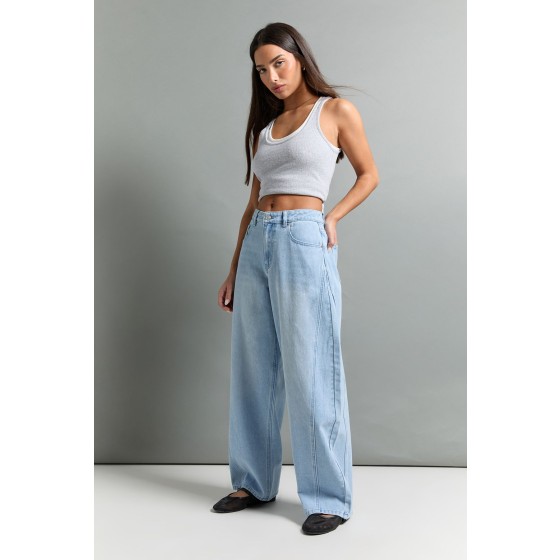Petite Mid Waist Twisted Seam Barrel Leg Jean