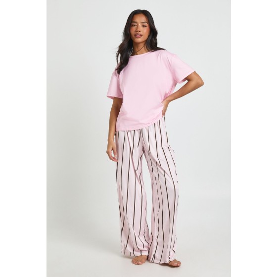 Petite Stripe Oversized T-Shirt & Trousers Pyjama Set