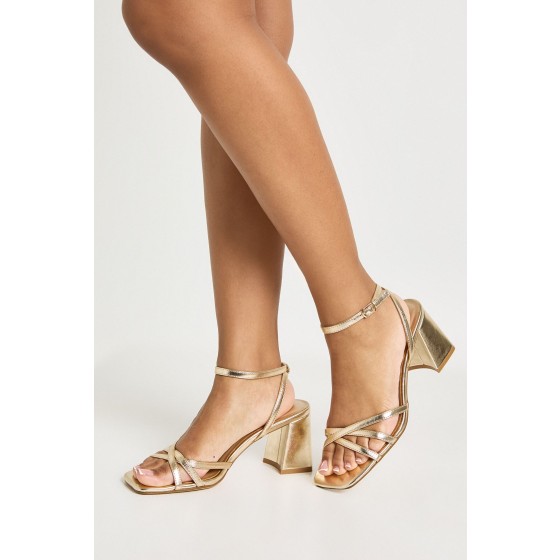 Block Heel Cross Over Strappy Heels