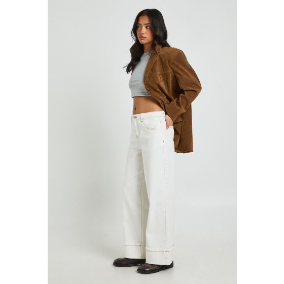 Petite Turn Up High Waist Wide Leg Jean