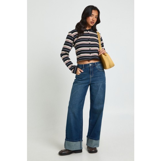 Petite Turn Up High Waist Wide Leg Jean