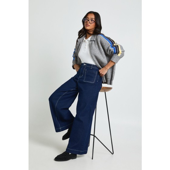 Petite High Waist Front Pocket Wide Leg Jean