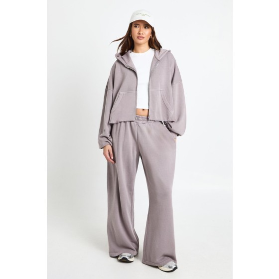 Petite Washed Distressed Hem Straight Leg Tracksuit