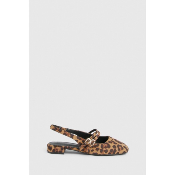 Wide Fit Leopard Slingback Flats with Double Strap