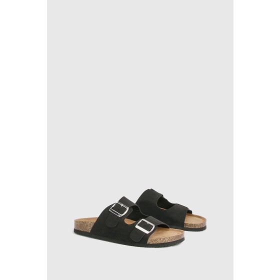 Wide Fit Faux Suede Double Buckle Sandals