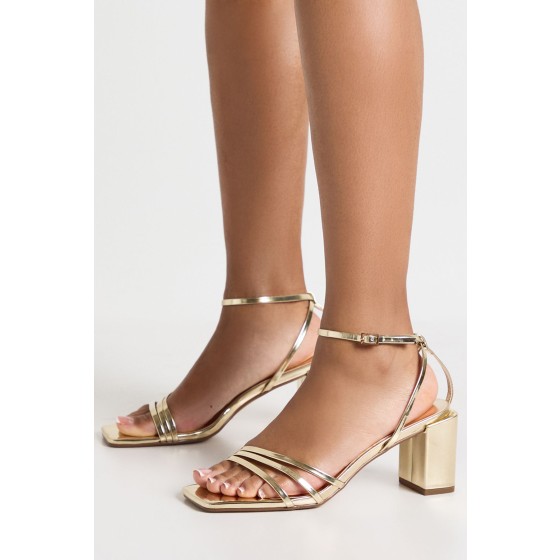 Wide Fit Metallic Block Strappy 2 Part Heels