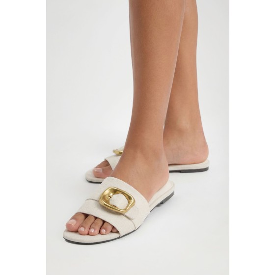 Gold Buckle Detail PU Slider