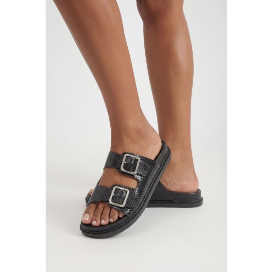 Buckle Detail Double Strap Platform Sliders