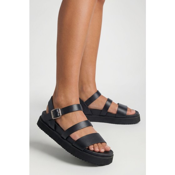 Wide Fit Double Strap Platform Sliders