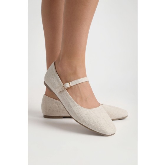 Linen Strap Detail Ballet Flats