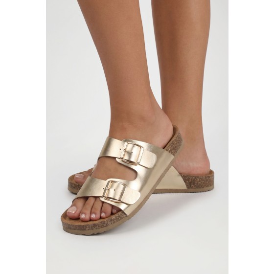 Double Buckle Footbed Sliders