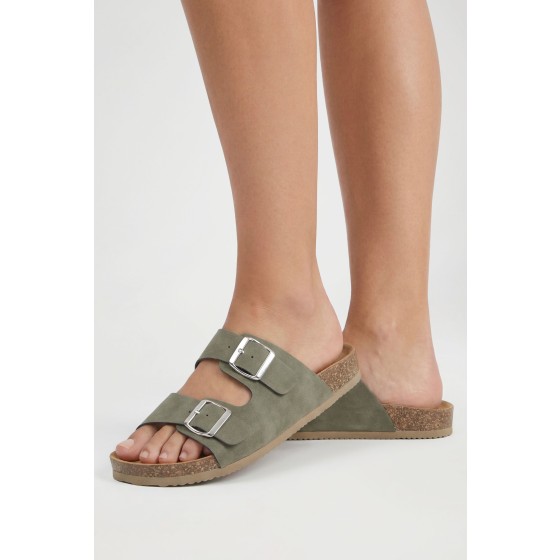 Double Buckle Footbed Sliders