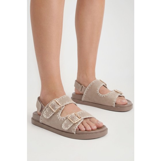 Wide Fit Faux Suede Contrast Stitch Sandals