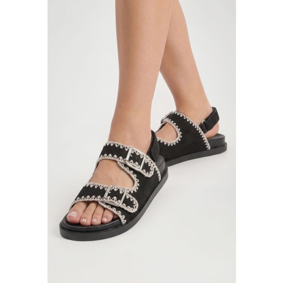 Wide Fit Faux Suede Contrast Stitch Sandals
