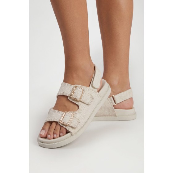 Wide Fit Linen Contrast Stitch Sandals