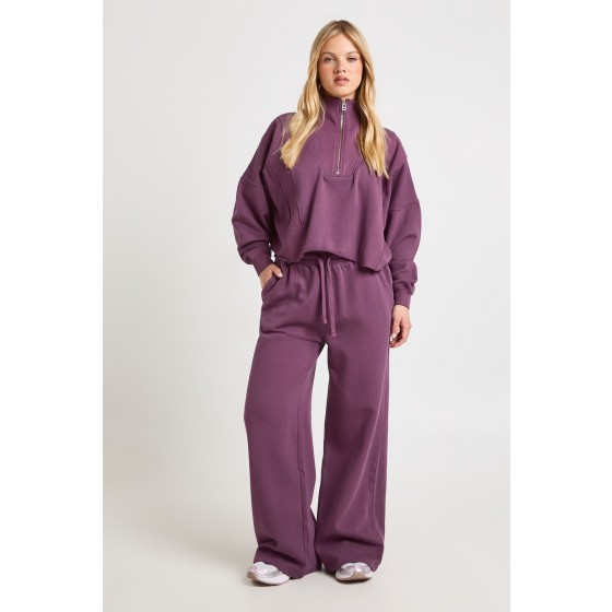 Petite Washed Half Zip Funnel Neck Tracksuit