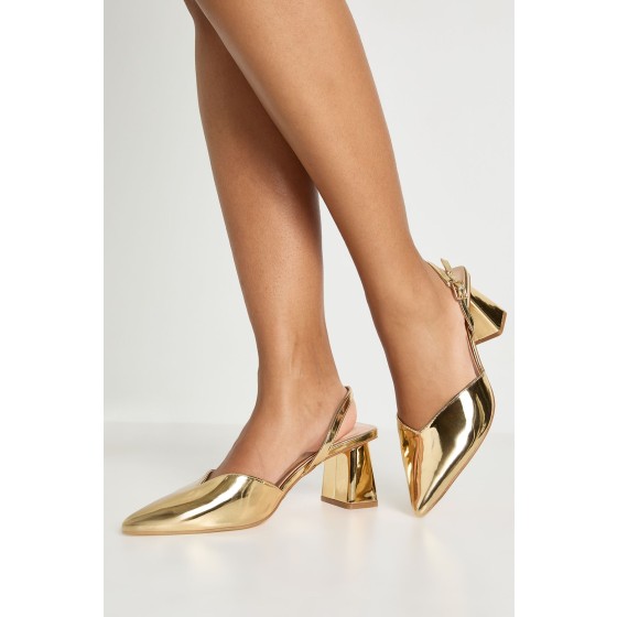 Wide Fit Metallic Mid Block Slingback Court Heels