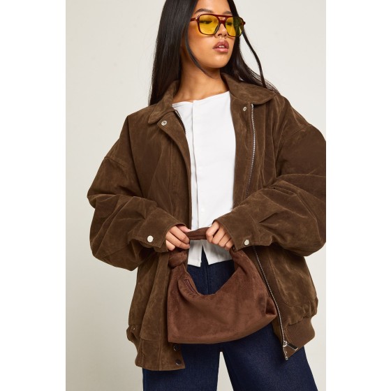 Faux Suede Knot Handle Grab Bag
