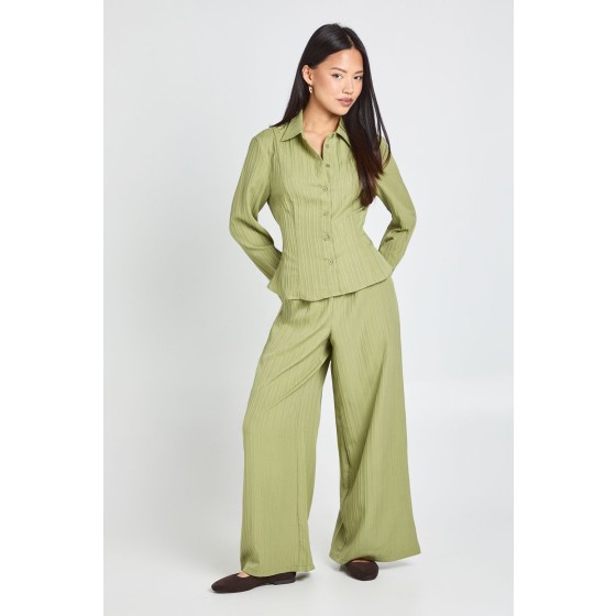 Petite Textured Tie Back Shirt & Trouser Co-ord