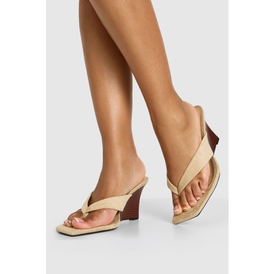 Faux Suede Toe Post Slim Wedges