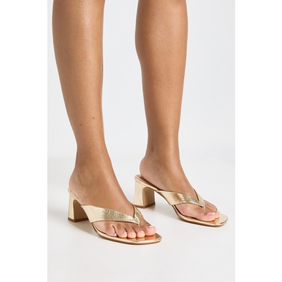 Metallic Low Block Toe Post Heeled Mules