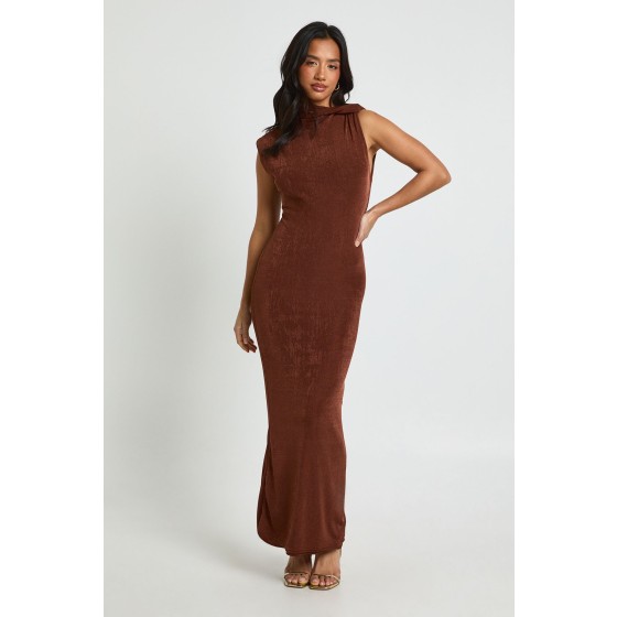 Petite Acetate Slinky Twist Neck Maxi Dress
