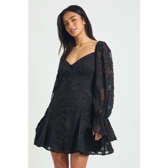 Petite Burnout Floral Godet Hem Mini Dress