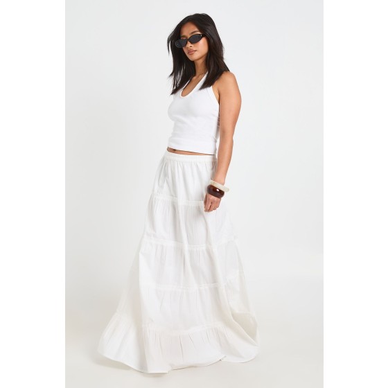 Petite Tiered Cotton Poplin Maxi Skirt