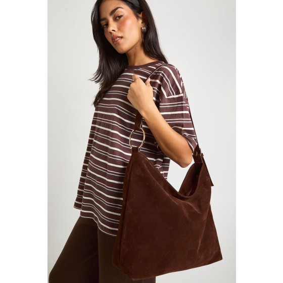 Ring Detail Faux Suede Tote Bag