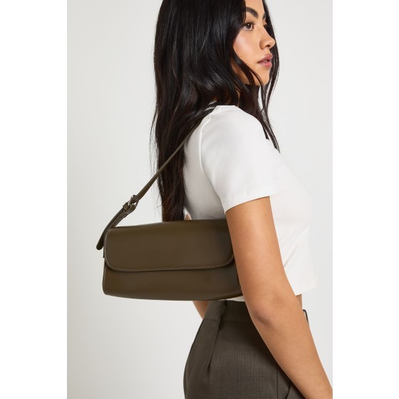 Structured Fold Over Baguette Shoulder Bag