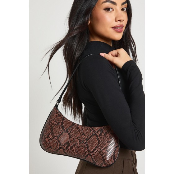 Snake Print Basic Shoulder Bag