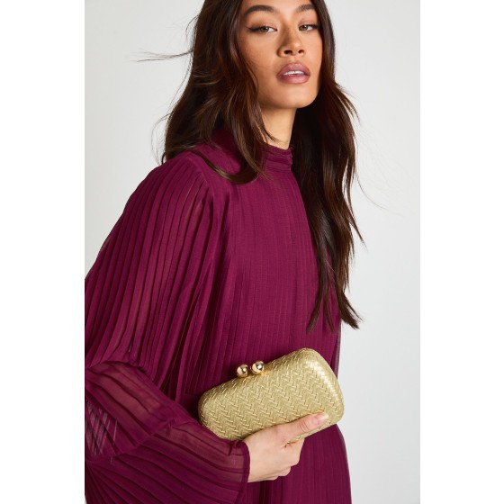 Metallic Woven Hard Shell Clutch Bag