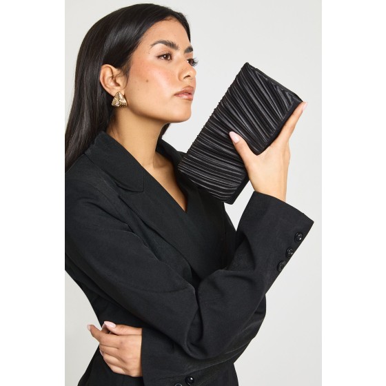 Satin Pleated Clutch Bag With Detachable Chain