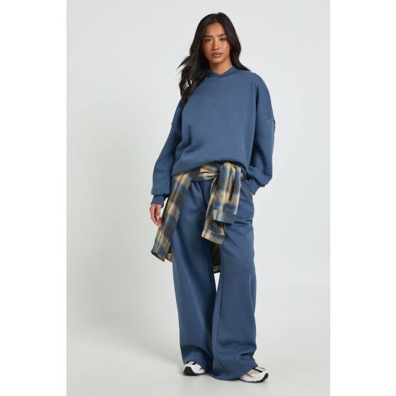 Petite Neck Detail Sweatshirt Wide Leg Tracksuit Tracksuit
