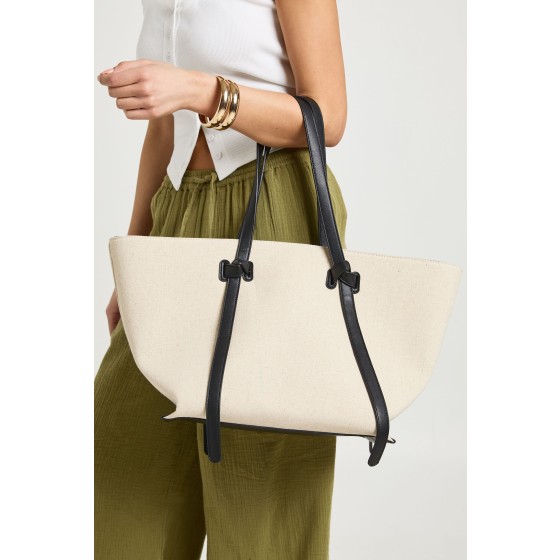 Linen Knot Handle Structured Tote Bag