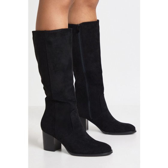 Faux Suede Stacked Heel Knee High Boots