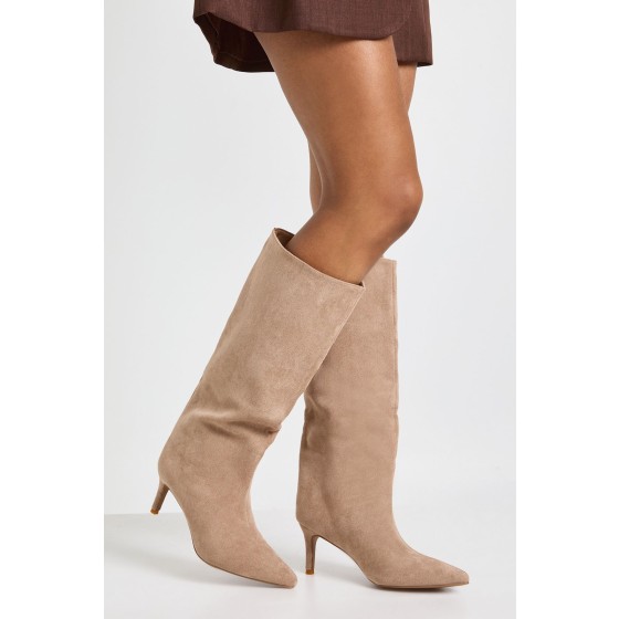Faux Suede Low Stiletto Knee High Column Boots