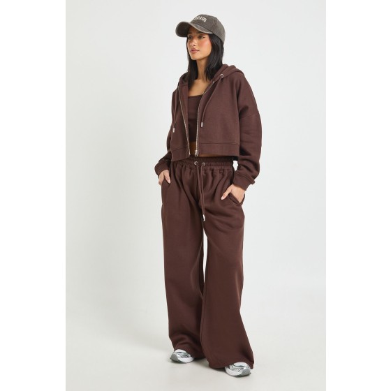 Petite Deep Hem Crop Top 3 Piece Hooded Tracksuit