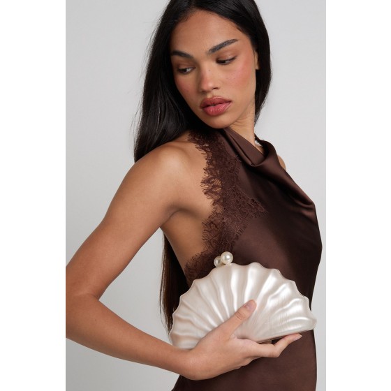 Pearlised Shell Detail Clutch Bag