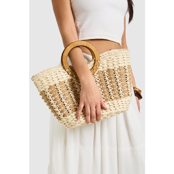 Basket Weave Round Handle Grab Bag