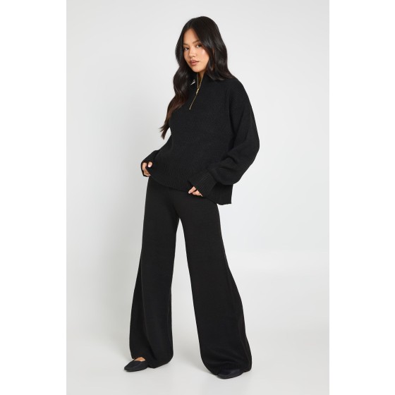 Petite Super Soft Zip Neck Oversized Jumper and Wide Leg Trouser Co-Ord