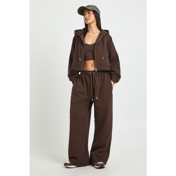 Petite Seam Detail Crop Top 3 Piece Hooded Tracksuit