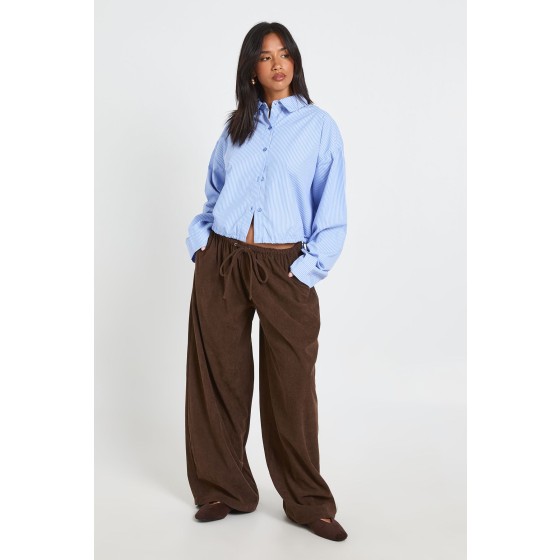 Petite Cord Drawstring Waist Wide Leg Trouser