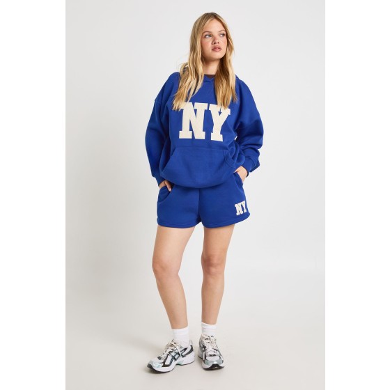 Petite NY Applique Hooded Short Tracksuit