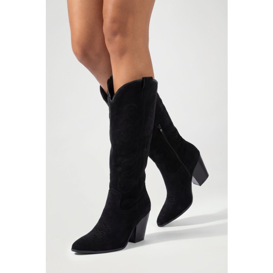 Faux Suede Embroidered Knee High Western Cowboy Boots