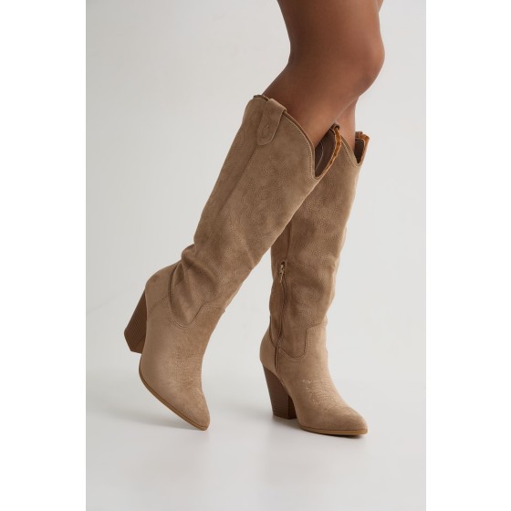 Faux Suede Embroidered Knee High Western Cowboy Boots
