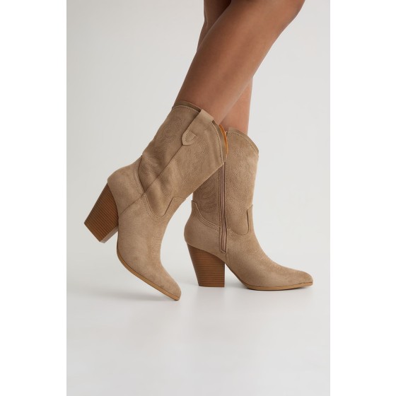 Faux Suede Embroidered Calf High Western Cowboy Boots