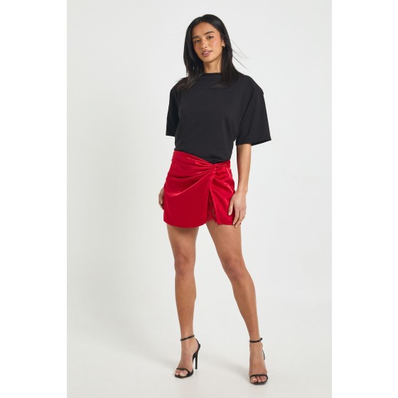 Petite Lace Insert Satin Mini Skirt