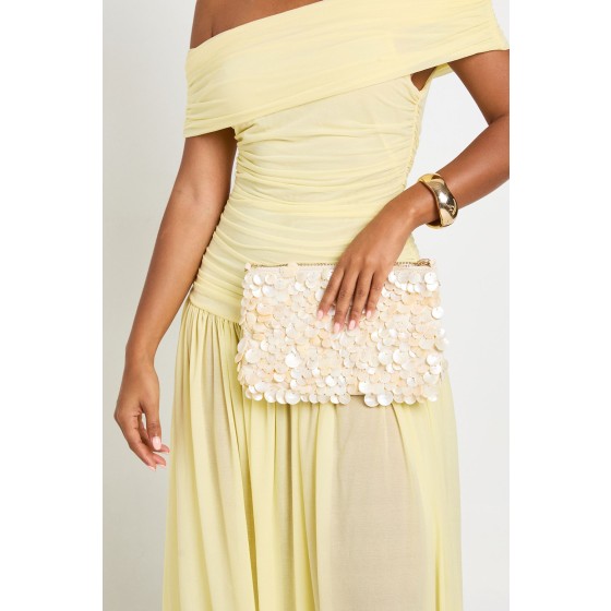 Shell Detail Clutch Bag With Detachable Chain