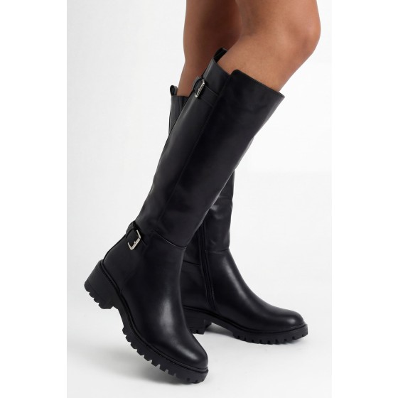 Double Buckle Detail Knee High Boots